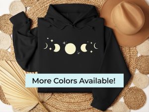 Vintage Aesthetic Hoodie Celestial Moon Phases Hoodie Gift For Her Or Him Cute Space Lover Pullover Goth Witchy Astrology Lunar Sweatshirt