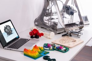 White desk with colorful items